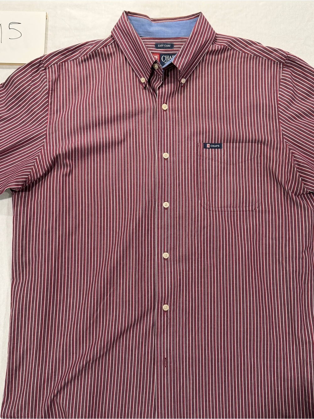 Chaps Men’s Maroon and White Striped Button-Down Shirt